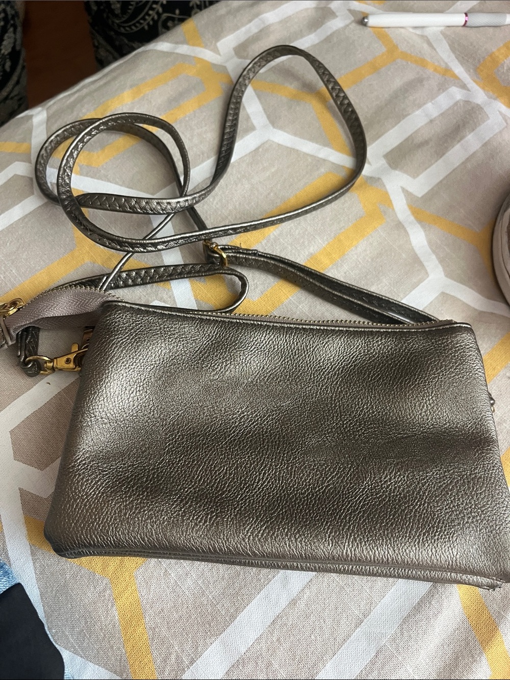 Metallic Pewter Crossbody Bag - Elegant Women's Shoulder Purse